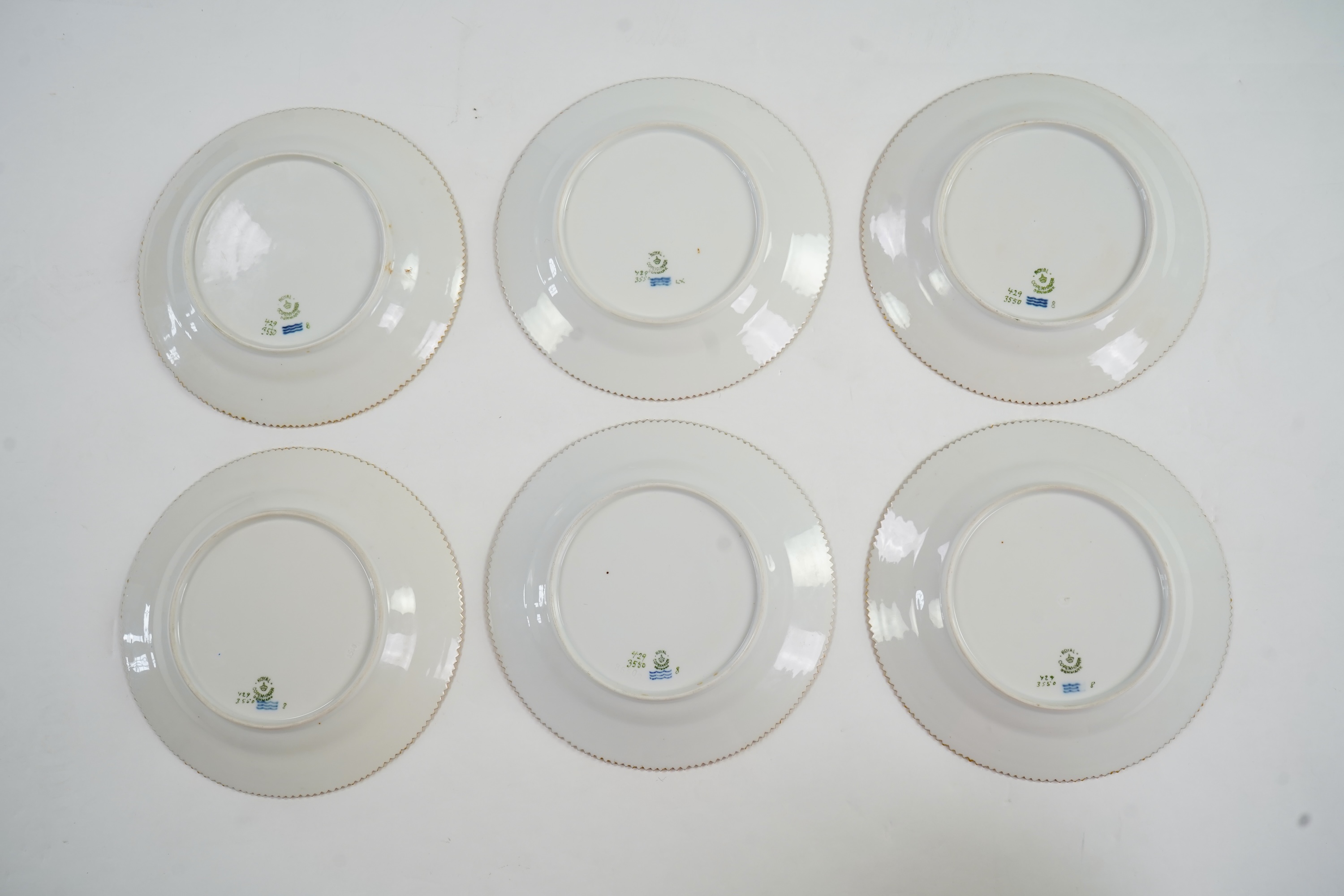 A set of six Royal Copenhagen 'Flora Danica' shape plates